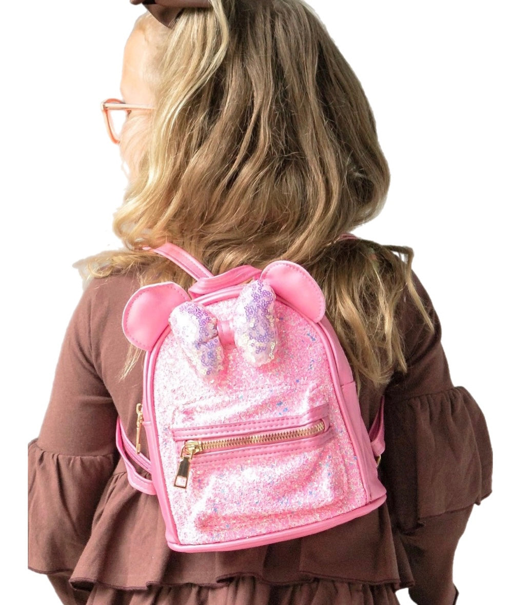 girls mini glitter backpack Pink Sparkle Mouse Backpack – Sunshine+Sass