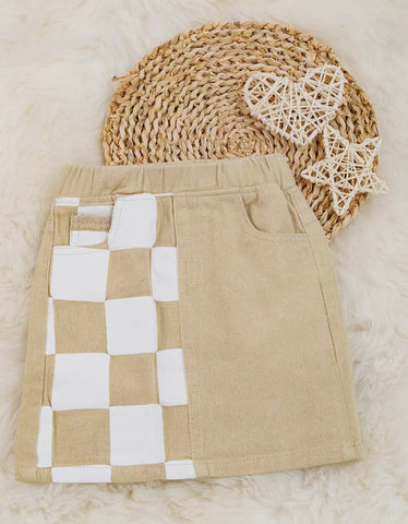 Checkered Print Denim Skirt
