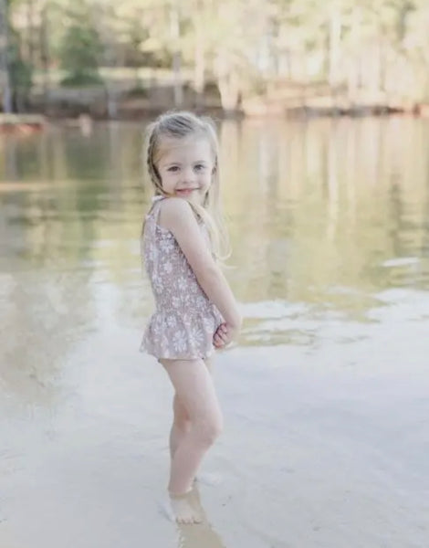 Tan & White Floral Swimsuit