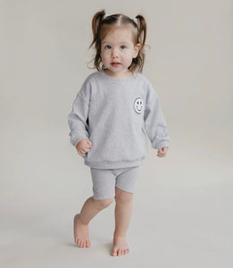 Gray Smiley Biker Short Set