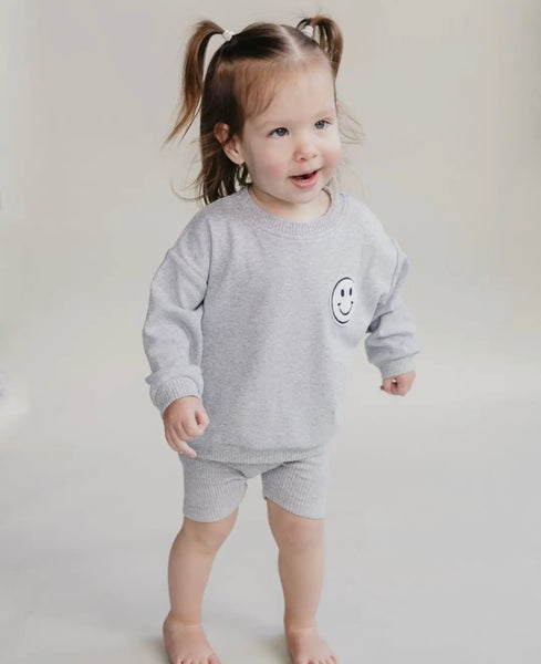 Gray Smiley Biker Short Set