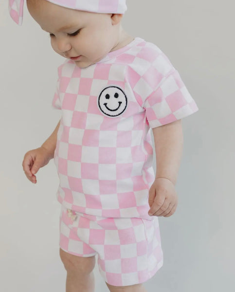 Pink Check Smiley Set