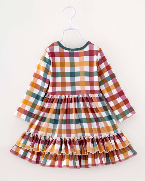 Fall Dresses Brown Plaid Ruffle Girl Twirl Kids Dress