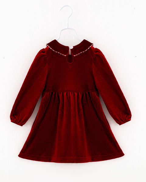 Red Velvet Leaves Girl Smocked Dress Childrens Clothes