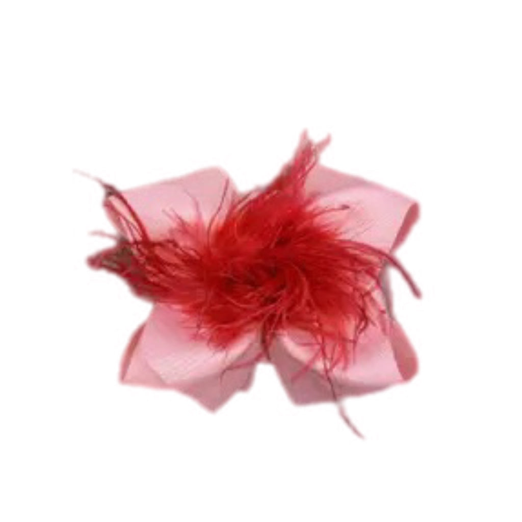 Pink & Red Feather Puff Bow