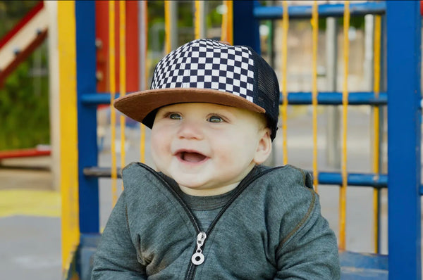 Checker/ Faux Leather Trucker Hat