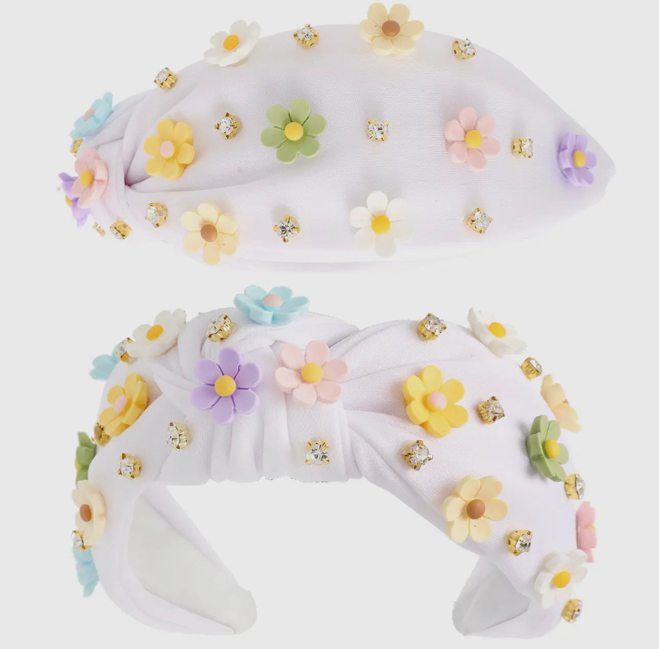 White Rhinestone & Flowers Headband
