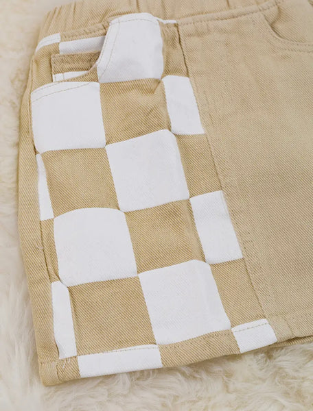 Checkered Print Denim Skirt