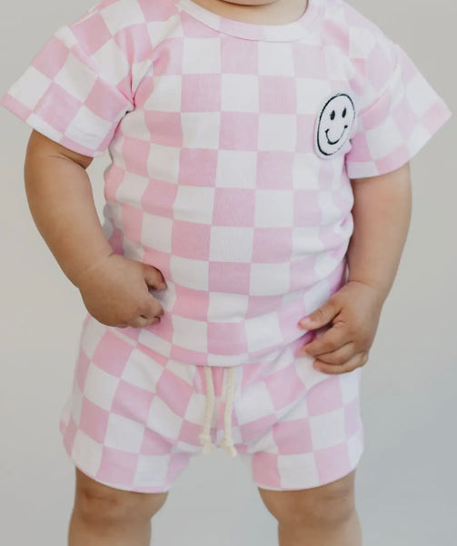 Pink Check Smiley Set