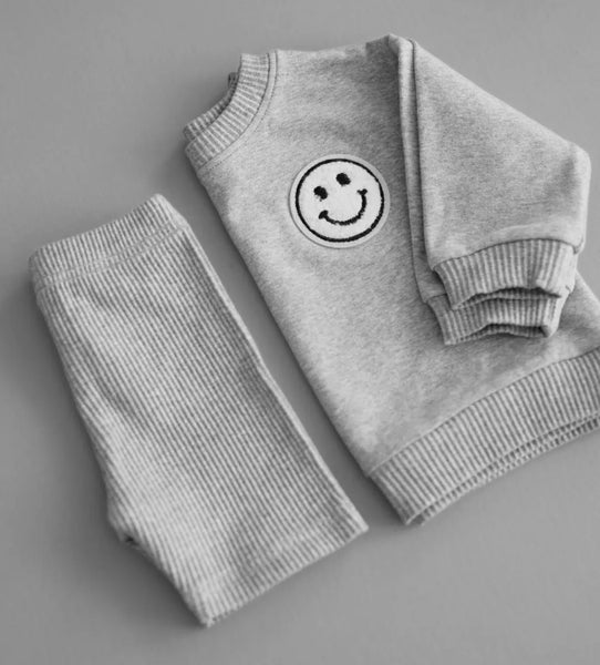 Gray Smiley Biker Short Set