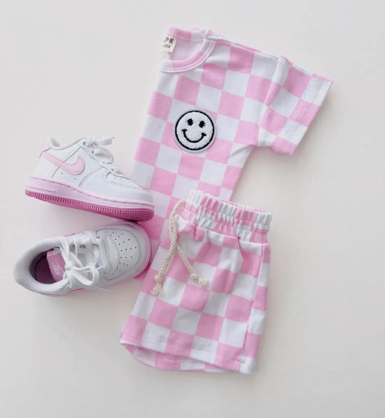 Pink Check Smiley Set