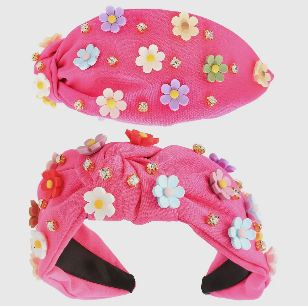 Pink Rhinestone & Flowers Headband