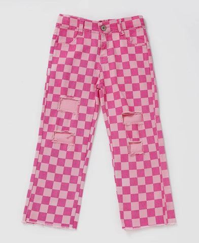 Pink Check Jeans