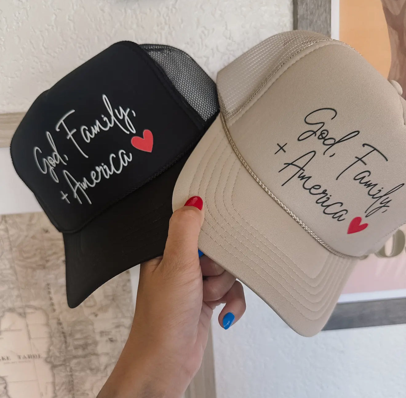 God, Family, America Trucker Hat