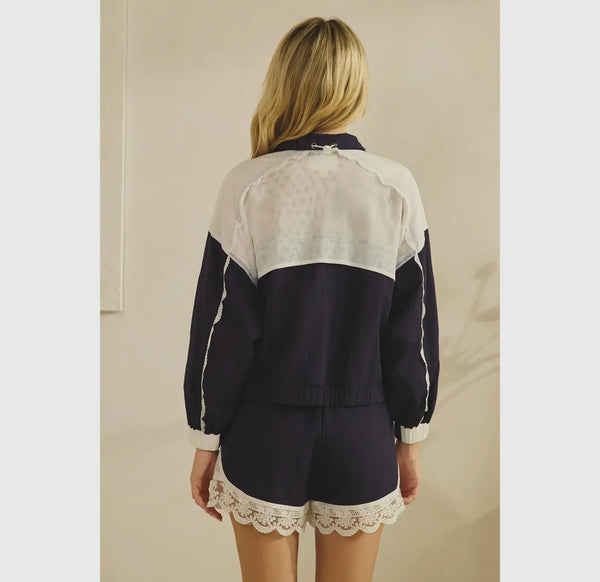 Navy Lace and Mesh Track Jacket