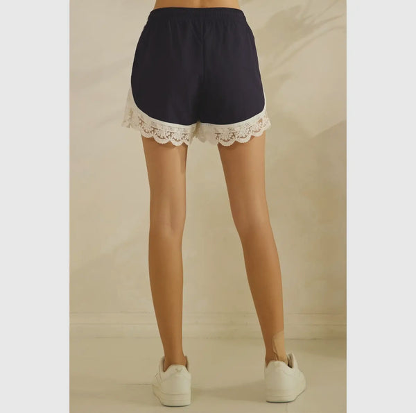 Navy Lace and Mesh Track Shorts