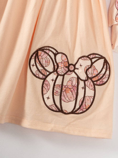 Halloween Floral Pumpkin Print Girl Dress