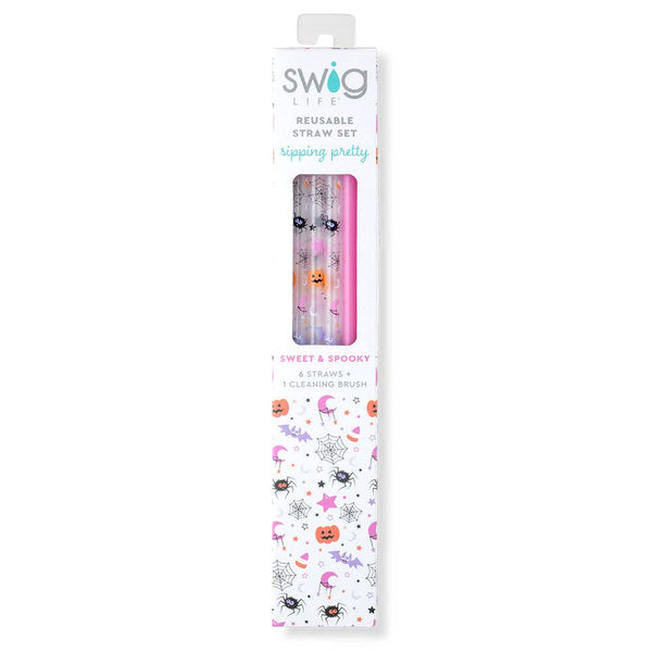 Sweet and Spooky + Pink Reusable Straw Set