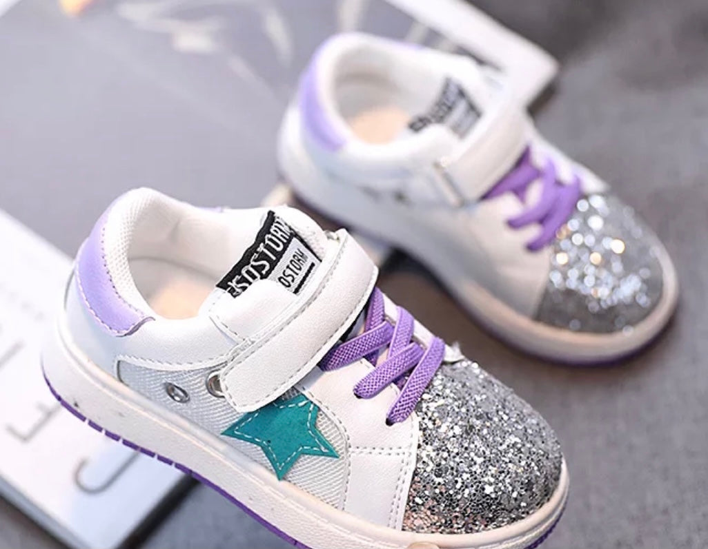 Glitter Star Sneaker: Purple & Teal