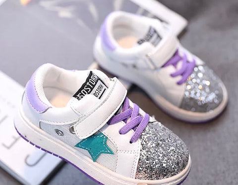Glitter Star Sneaker: Purple & Teal