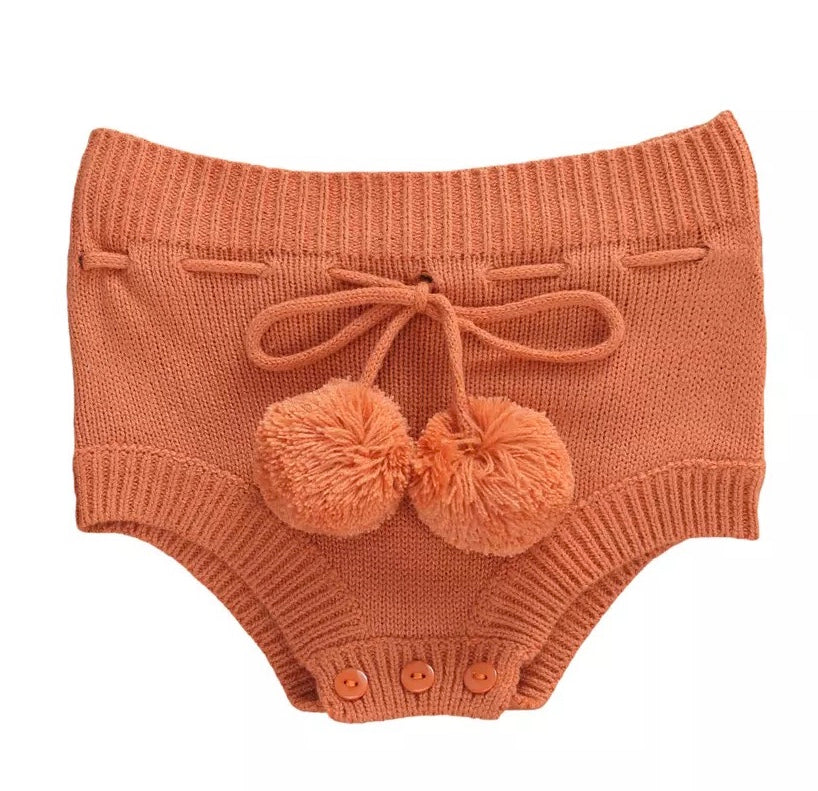 Knitted Bloomers w/ Pouf Ball Drawstring-Burnt Orange