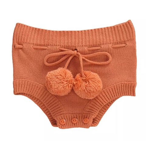 Knitted Bloomers w/ Pouf Ball Drawstring-Burnt Orange