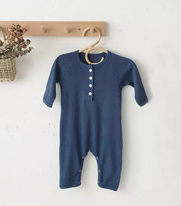 Ribbed Long Sleeve Romper with Buttons