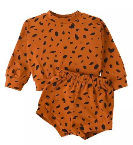 Speckled Print Long Sleeve Bloomer Set