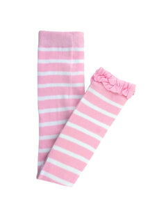 Pink & White Stripe Footless Ruffle Leggings