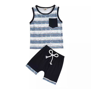 Stripe Tank and Short Set: Blue