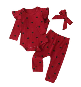 Ribbed Heart Romper & Pant Set: Red