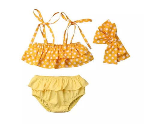 Yellow Polk A Dot Crop & Bummies