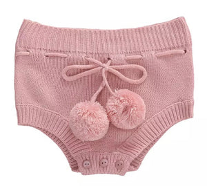 Knitted Bloomers w/ Pouf Ball Drawstring-Pink