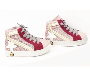 Red Glitter High Top Star Sneakers